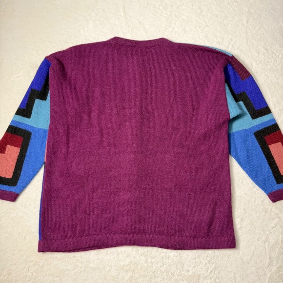 Alpaca21 Peru 100% Alpaca Geometric Cardigan Sweater Blue Purple Pink Size Large - Picture 2 of 7